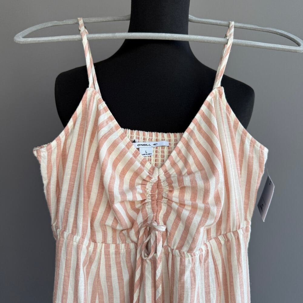 NWT O'Neill Sleeveless romper - jumpsuit cotton linen Beachy Striped size L - Picture 4 of 12